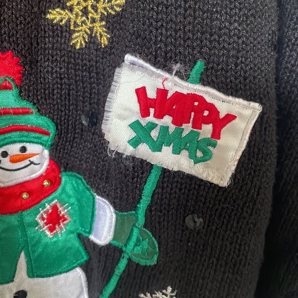 Vintage Nutcracker black button up ugly Christmas sweater cardigan snowman sz L - Picture 12 of 16